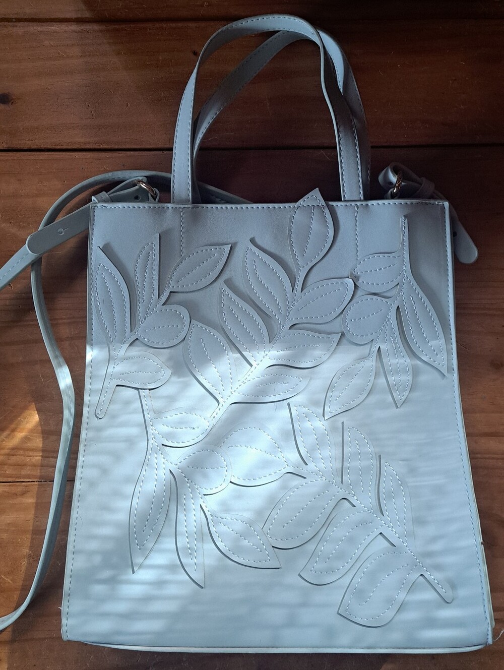A New Day Boxy Tote Convertible Shoulder Bag Leaf Applique Mint Green
